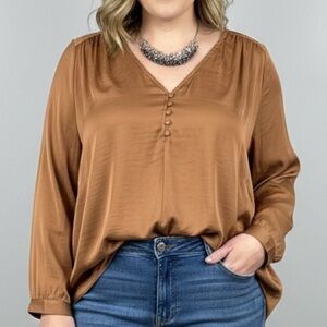 JOIE Butterscotch Long Sleeve Gathered Blouse 3X